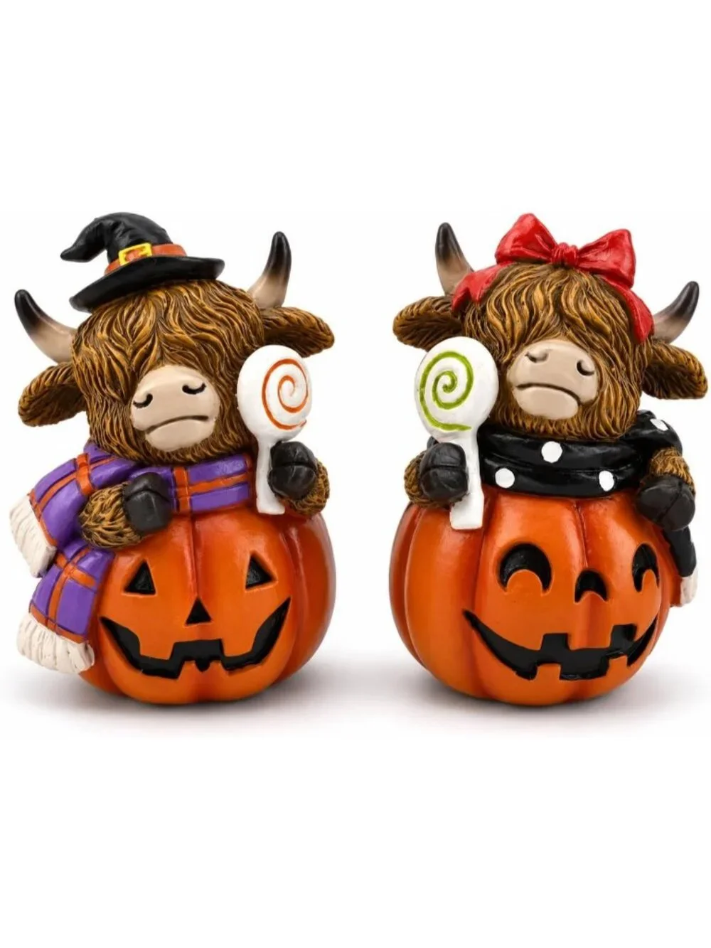 Highland Cow Jack Lantern Orange Brown Figurine Halloween Resin Farmhouse Décor